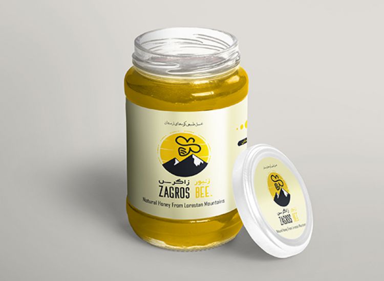 طراحی بسته بندی شیشه عسل زنبور زاگرس